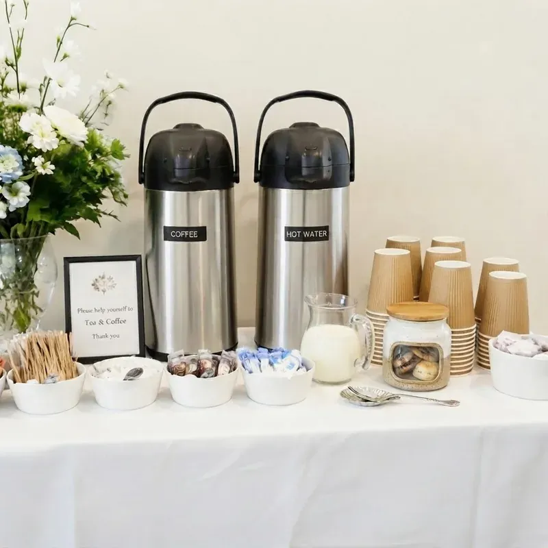 Tea and coffee service set up at a memorial gathering